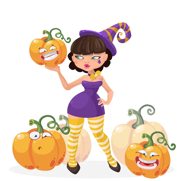 Halloween čarodějnice dívka — Stockový vektor