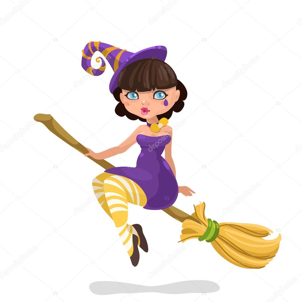 Halloween witch girl on a broomstick