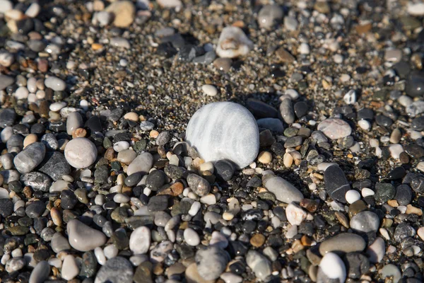 Achtergrond van natuurlijke kiezelsteen op een Zeekust. Ondiepe scherptediepte f — Stockfoto