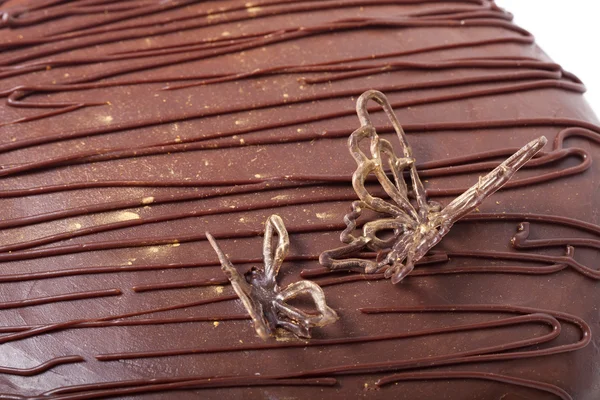 골드 장식 초콜릿 수 제 케이크입니다. 클로즈업 — 스톡 사진