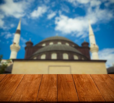 Ayasofya'nın görünümünü eski ahşap masa veya yönetim kurulu üzerinde. Kolaj. Se