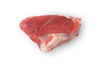 Beyaz zemin üzerine gölge izole taze çiğ Dana eti