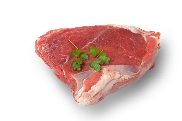 Carne fresca de bovino crua isolada com sombra sobre fundo branco — Fotografia de Stock