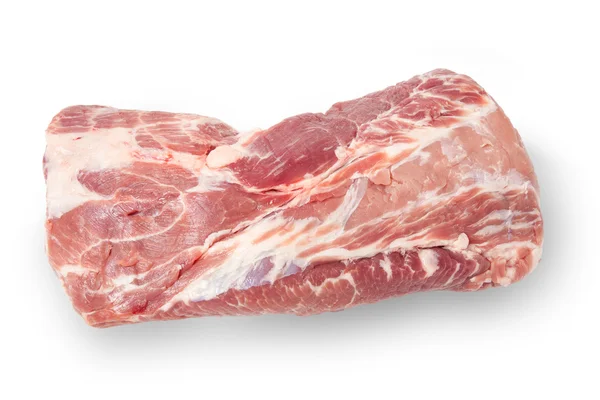 Frisches rohes Schweinefleisch isoliert mit Schatten auf weißem Hintergrund — Stockfoto