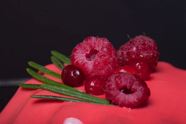 Red mousse cake with berries. Shallow depth of field. Selective — Stock Photo, Image