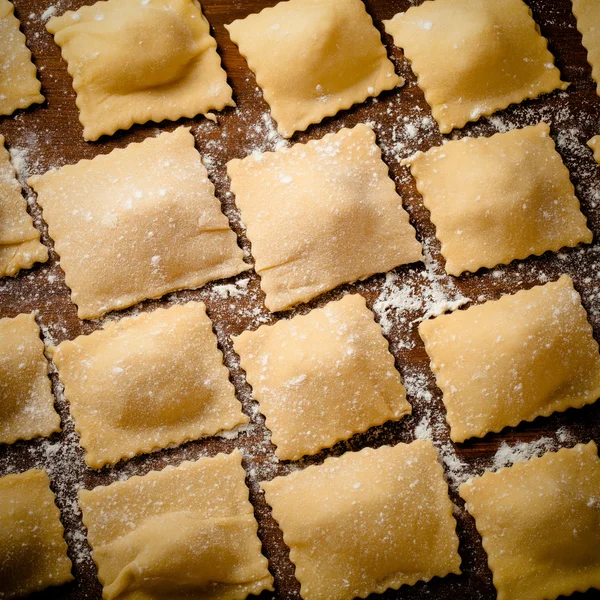 Pelmeni - Russian ravioli. Cooking process. Toned — Stock Photo, Image