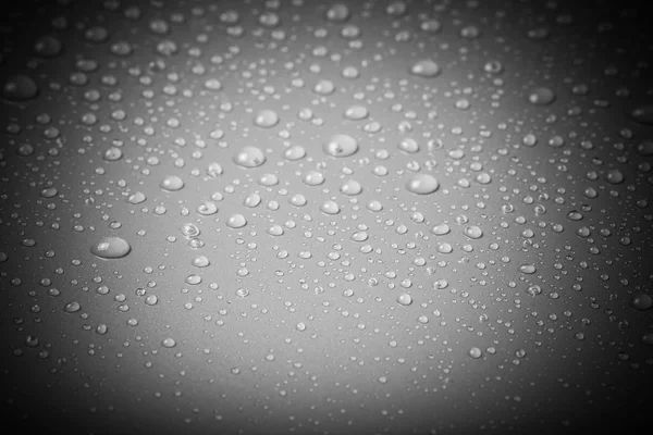 Gotas de água em um fundo a cores. Cinza. Profundidade rasa de fie — Fotografia de Stock