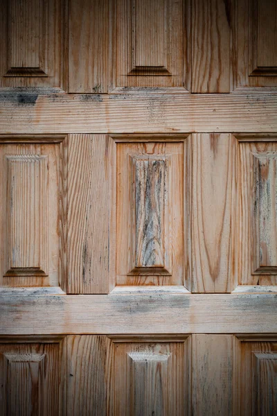 Fragment of new wooden door. Closeup view. Selective focus. Tone — Stock Photo, Image