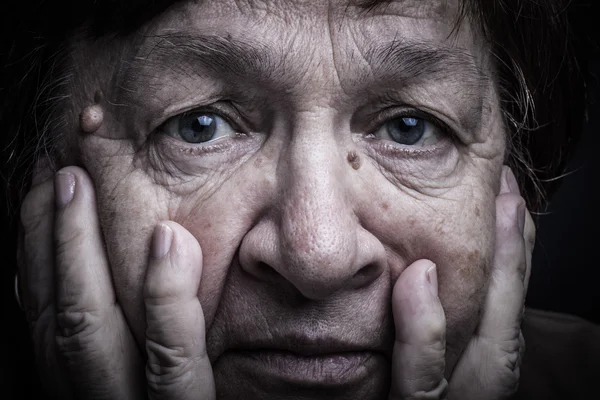 Portrait of elderly woman. Anxiety. Toned — Stock Photo, Image