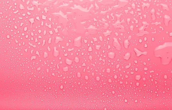 Gotas Agua Sobre Fondo Color Enfoque Selectivo Rosa —  Fotos de Stock