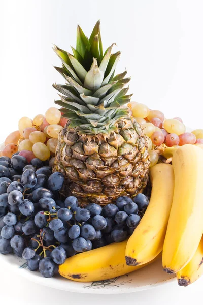 Fruit Bouquet Pineapple Banana Grapes Light Background — Stock Photo, Image