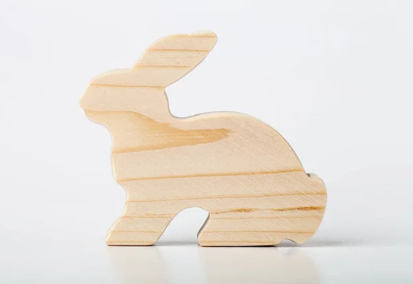 Figurine Rabbit Hare Carved Solid Pine Hand Jigsaw White Background — Stock Photo, Image