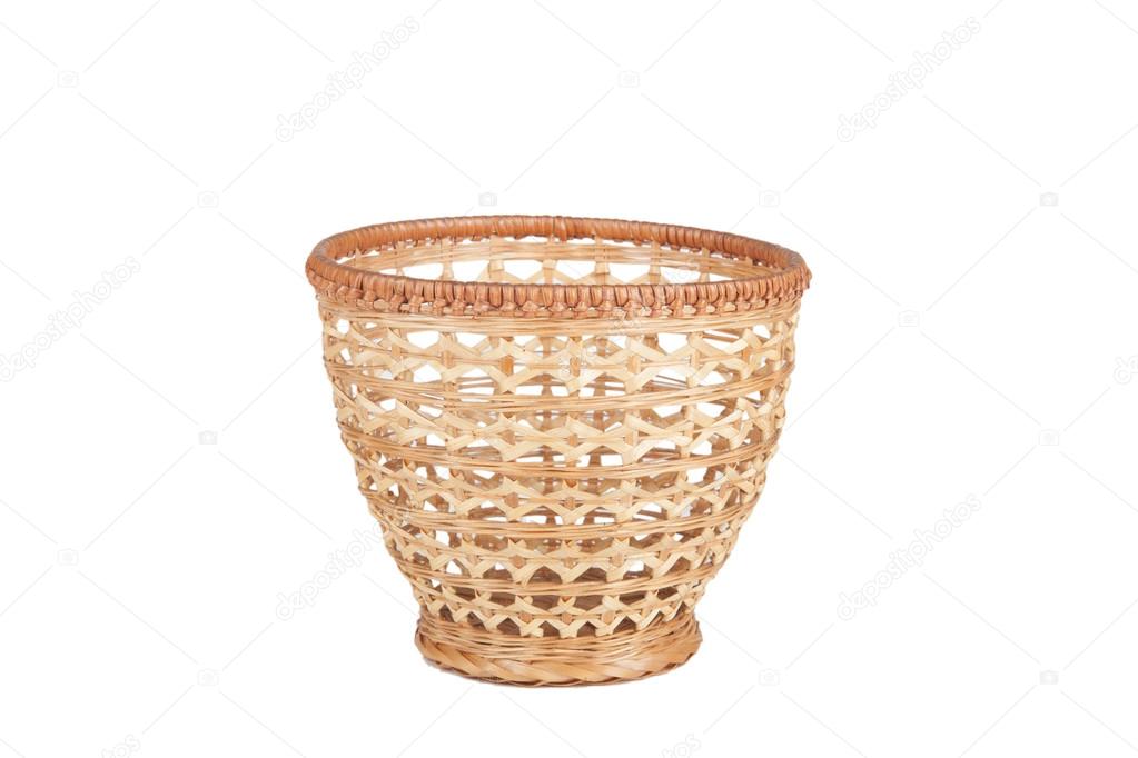wicker basket for fruits isolated on white background 
