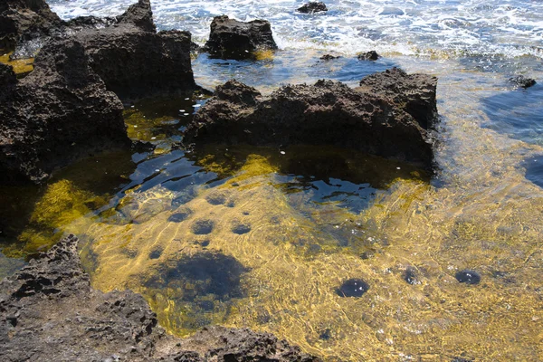 Каменная яма на побережье, наполненная морской водой — стоковое фото