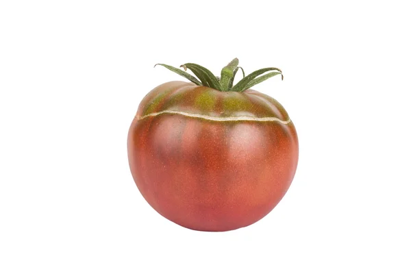 Tomato green and red with a crack isolated on white background — Stock Photo, Image