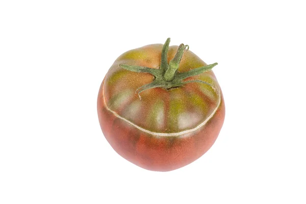 Tomato green and red with a crack isolated on white background — Stock Photo, Image