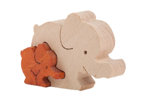 Dwa drewniane słoń na białym tle — Zdjęcie stockowe