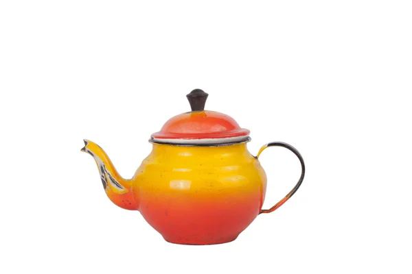 Old dirty enamel teapot isolated on white background — Stock Photo, Image