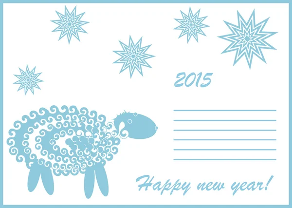 2015 nieuwjaarskaart met blauwe schaap. vectorillustratie — Stockvector