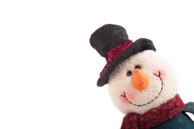 Beyaz bir arka plan üzerinde izole köşe dışarı arayan kardan adam