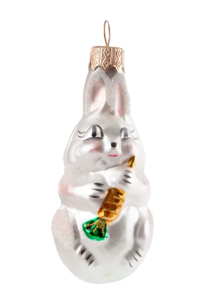 Oude bunny Kerstmis decoratie bal geïsoleerd op wit — Stockfoto