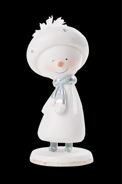 Divertente pupazzo di neve con una sciarpa isolata su uno sfondo bianco — Foto Stock