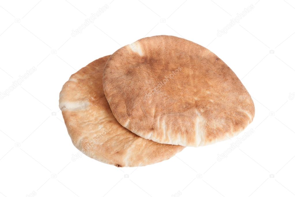 Two pitas bread isolated on white background
