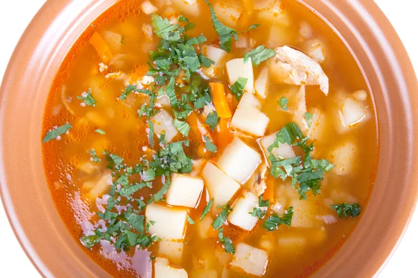 Assiette de soupe de légumes isolée sur fond blanc — Photo