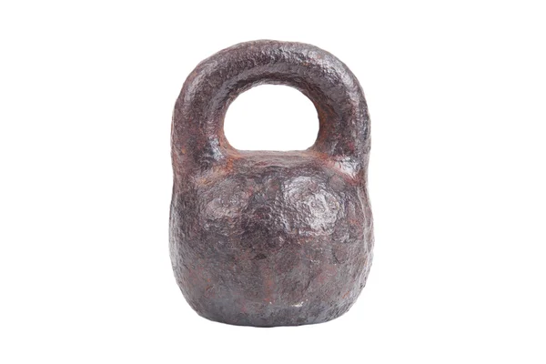 Vecchio arrugginito e polveroso per bilance kettlebell isolato su schiena bianca — Foto Stock