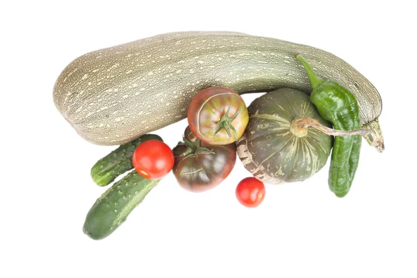 Fresh vegetables assembled from the garden isolated on white bac — Stock Photo, Image