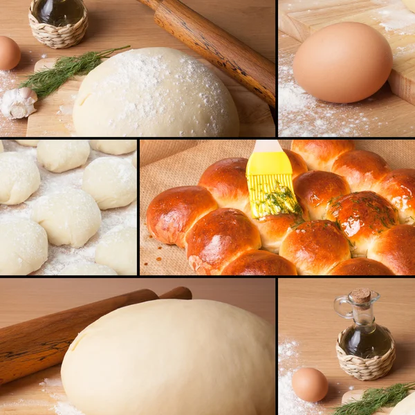 Collage von Bildern mit selbstgebackenem Brot — Stockfoto