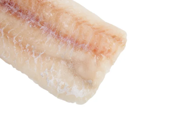 白い背景に分離された皮なし冷凍タラの切り身 — ストック写真