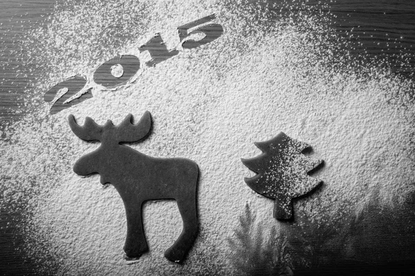 Christmas homemade cookies in the form of a moose and a Christma — Stock Photo, Image