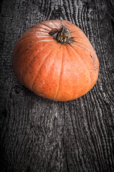 Höstens bakgrund med pumpa på träskiva — Stockfoto