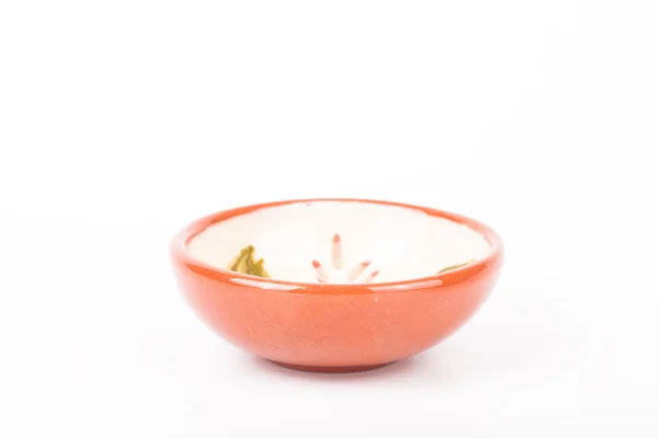 Small bowl of traditional Portuguese pottery on a white backgrou — Stock Photo, Image