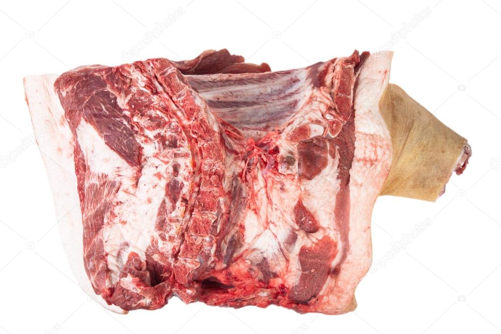 the front part of the pig carcass, isolated on white background