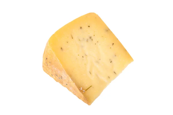 Τριγωνικό κομμάτι τυρί με βότανα που απομονώνονται σε ένα λευκό έκφραση — Φωτογραφία Αρχείου