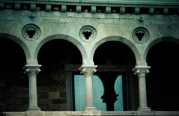 Balcony and window in an ancient castle.tinted — Stock Photo, Image