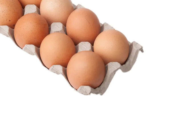 Τα αυγά μέσα σε ένα χαρτόκουτο που απομονώνονται σε λευκό φόντο — Φωτογραφία Αρχείου