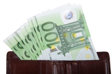 Cüzdanında para. Birkaç faturaları 100 Euro. WH izole
