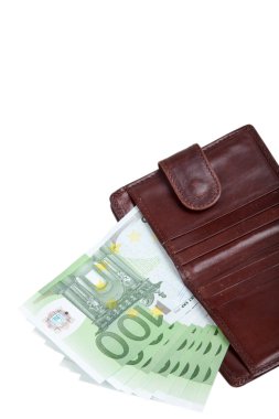 Cüzdanında para. Birkaç faturaları 100 Euro. WH izole