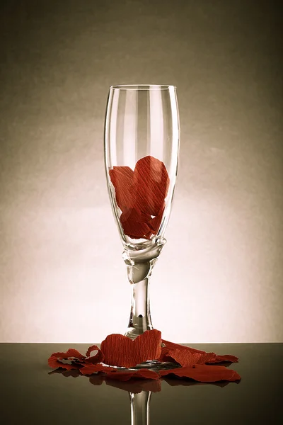 Glass filled with valentines with reflection — Stock Photo, Image