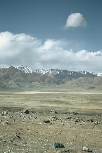 O vale no sopé das montanhas em Pamir. Primavera. Tajiki. — Fotografia de Stock