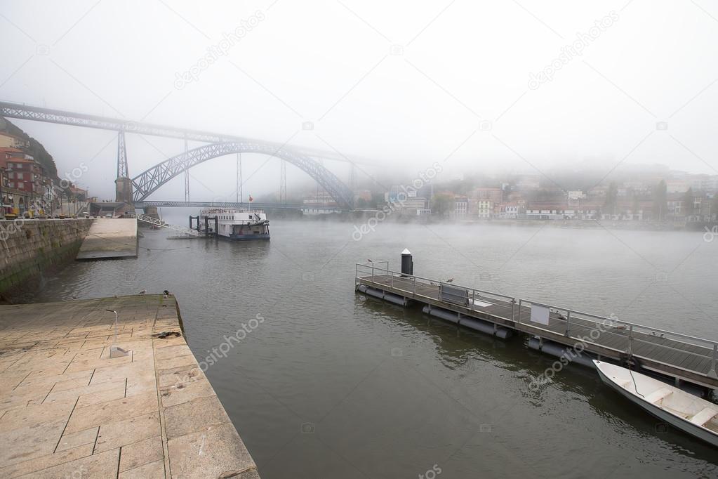 View of the River Douro and the metal bridge of Don Luis in Port