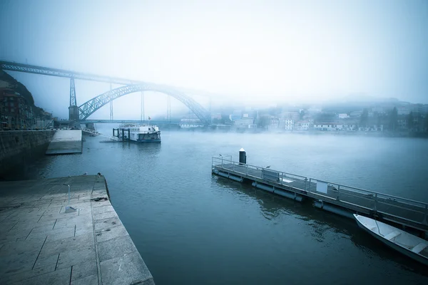 Vue sur le fleuve Douro et le pont métallique de Don Luis à Port — Photo
