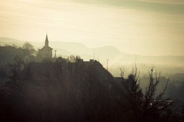 Foggy landscape in Esztergom. Hungary clipart