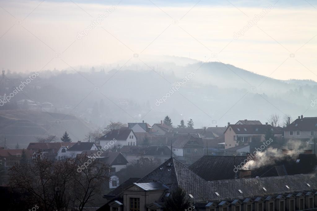 Foggy landscape in Esztergom. Hungary