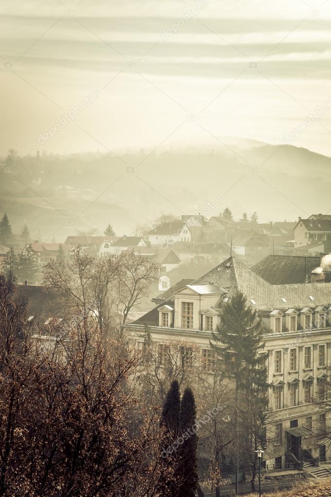 Foggy landscape in Esztergom. Hungary. Toned