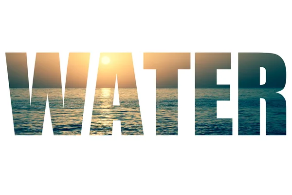 Wort Wasser über die untergehende Sonne über dem Horizont — Stockfoto