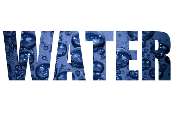Słowo wody przez krople wody na kolor tła. Płytkie de — Zdjęcie stockowe